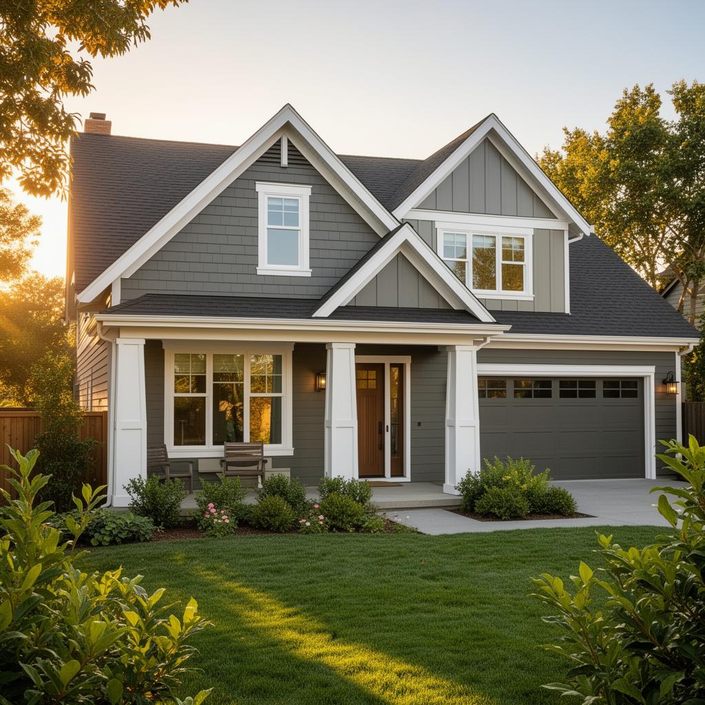 Beautifully repainted craftsman-style home exterior in North County San Diego at golden hour