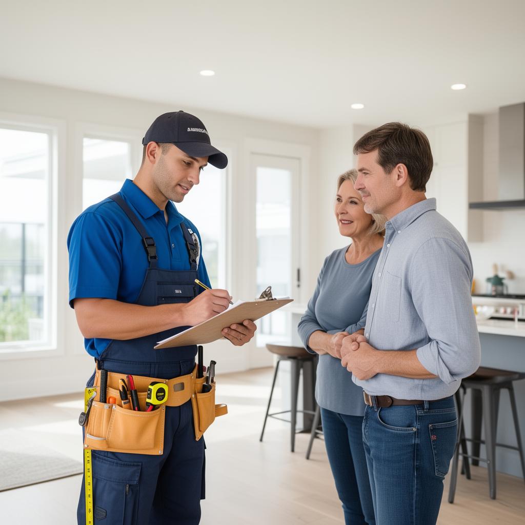 Painting contractor with clipboard walking a homeowner through a free in-home estimate in San Diego
